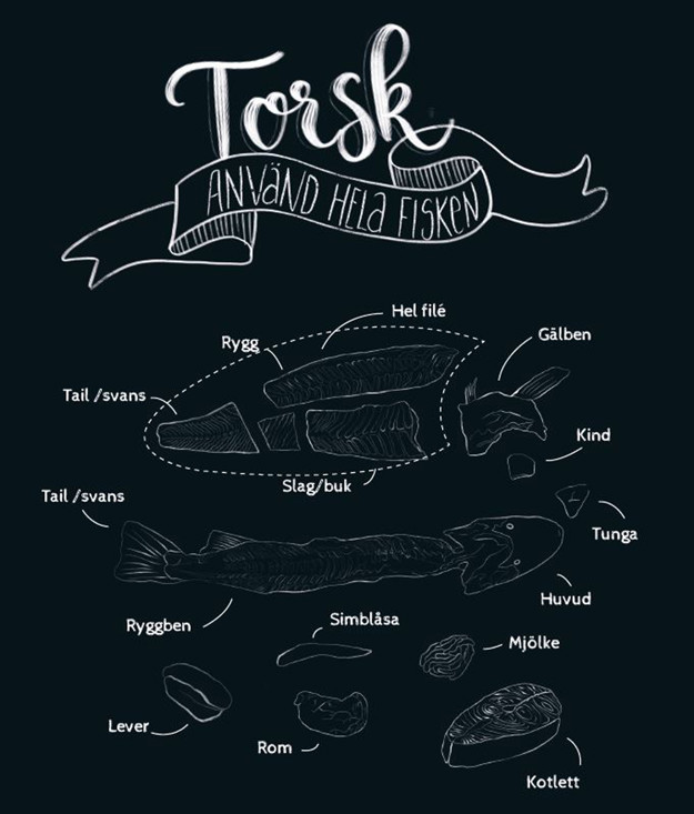 Illustration torsk stykningsdelar